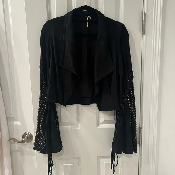 Free People Black Suede Leather Jacket with Gold Studs - Picture 5 of 8
